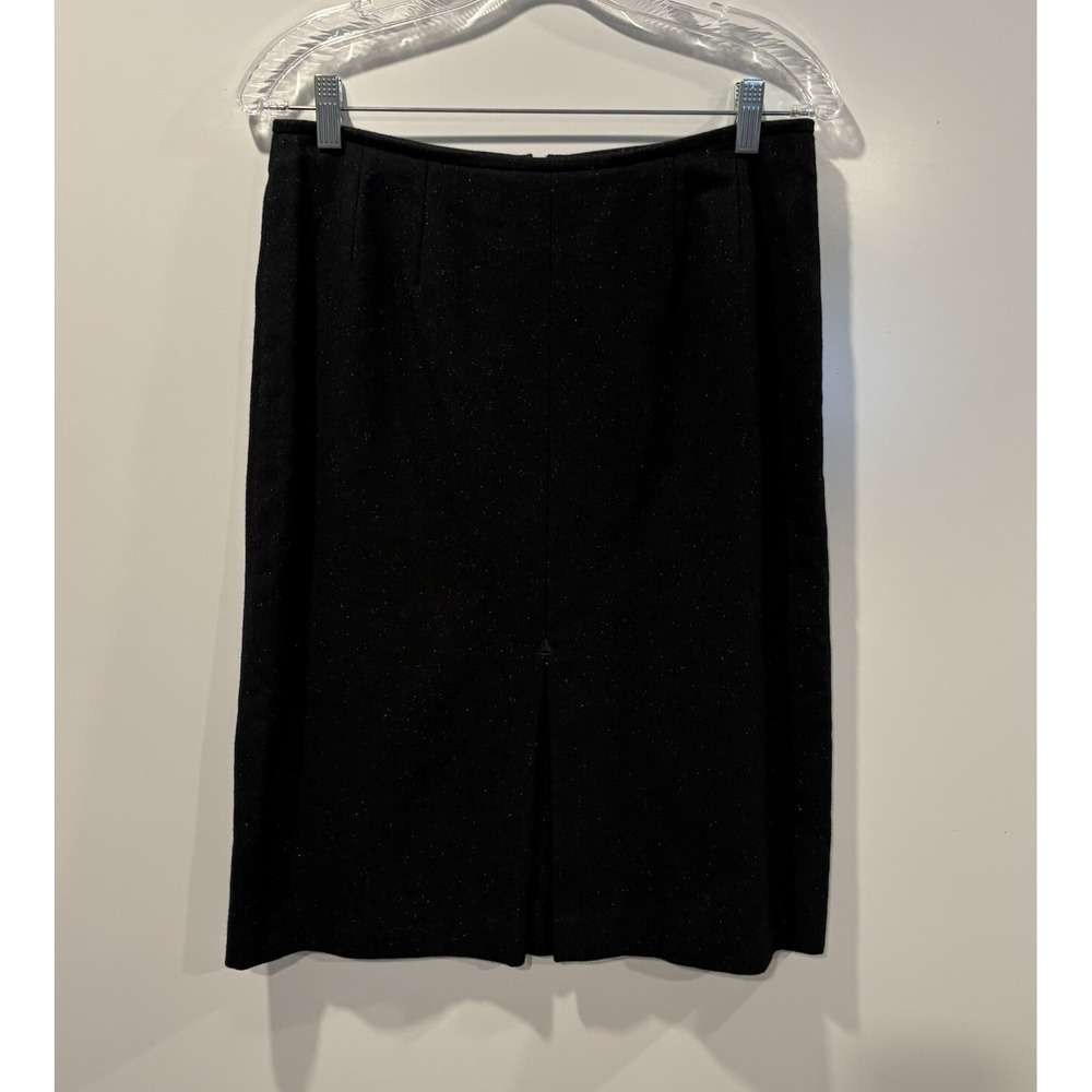 Tahari Black Wool Silk Blend Metallic Shimmer Pencil Skirt Size 8 2280M039